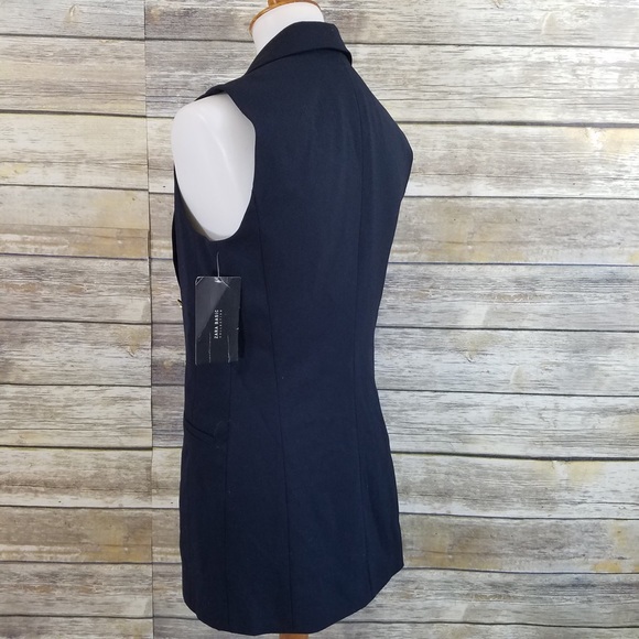 NWT Zara Navy Long Double Breasted Waistcoat Vest - Picture 8 of 8